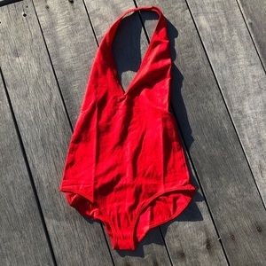 NWT American Apparel Red Halter Bodysuit